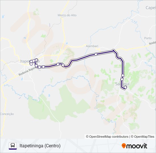 Mapa da linha 6116 SARAPUÍ - ITAPETININGA de ônibus