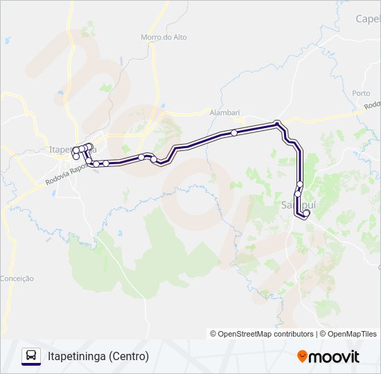 Mapa da linha 6116 SARAPUÍ - ITAPETININGA de 