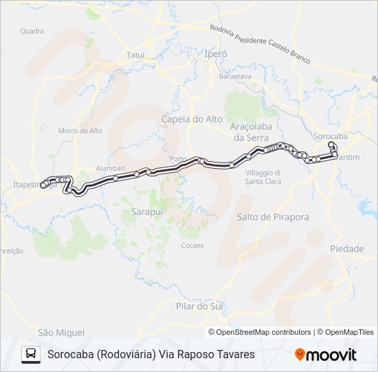 Mapa da linha 6113 ITAPETININGA - SOROCABA [SELETIVO] de 