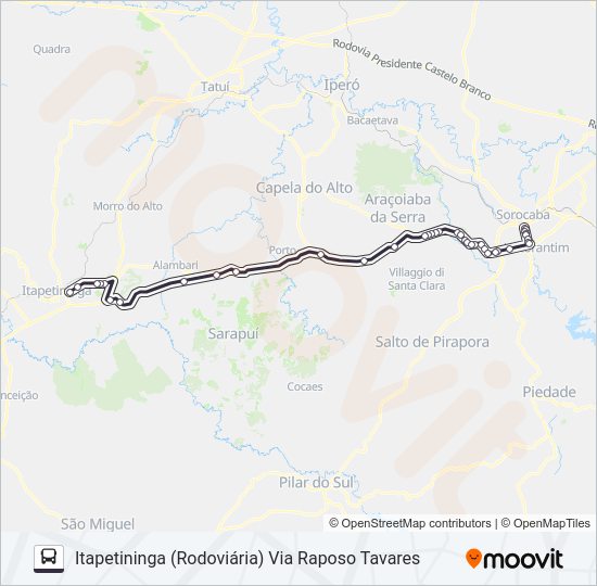 Mapa da linha 6113 ITAPETININGA - SOROCABA [SELETIVO] de 