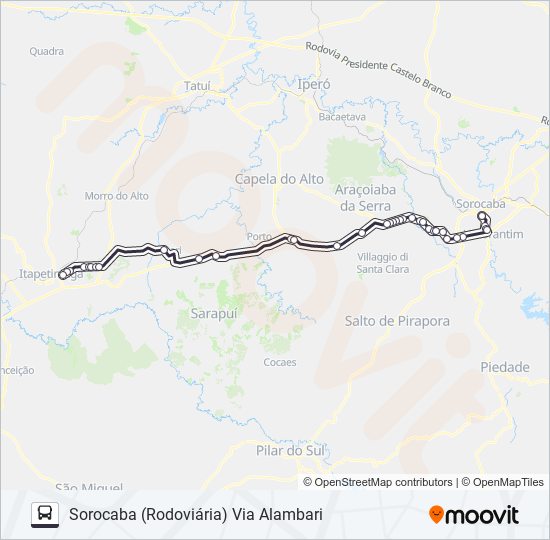 Mapa da linha 6114 ITAPETININGA - SOROCABA [SELETIVO] de ônibus