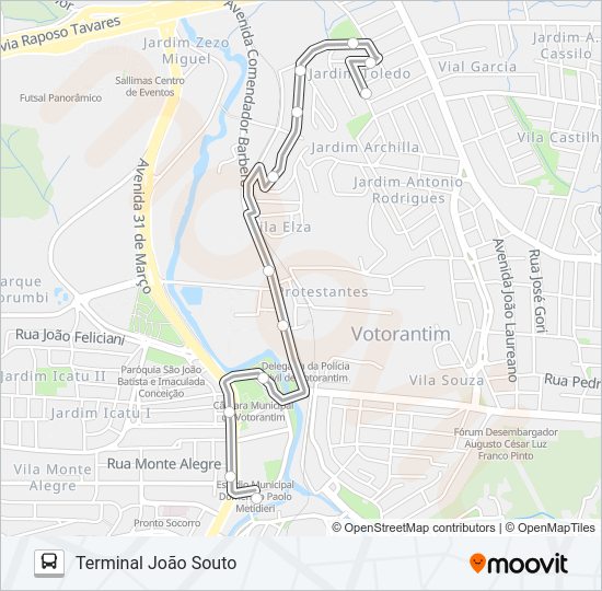 Mapa da linha 3122 ANGELO VIAL VIA JARDIM ARCHILLA de ônibus