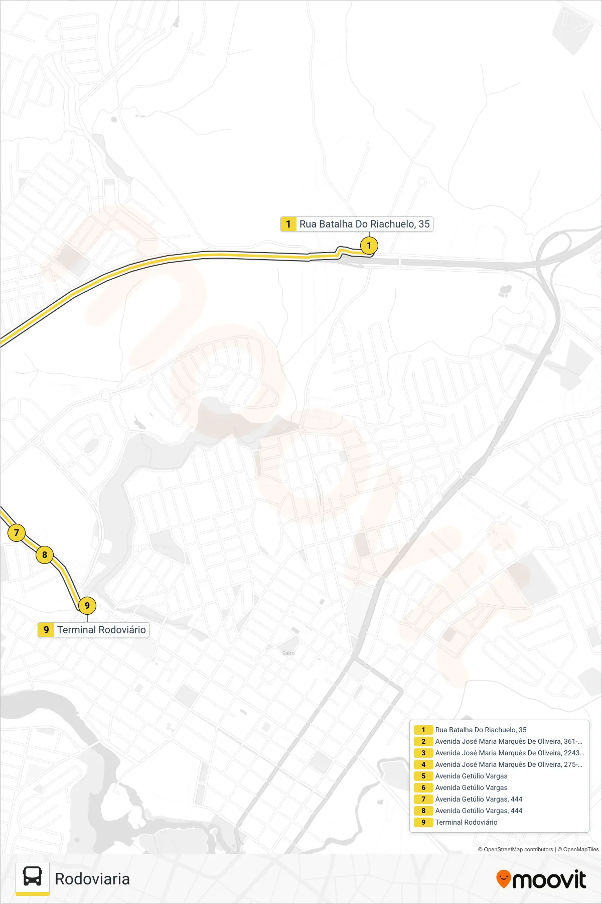 Rota e paradas da linha de ônibus  19 LAJEADO / OLARIA  (Rodoviaria) no mapa