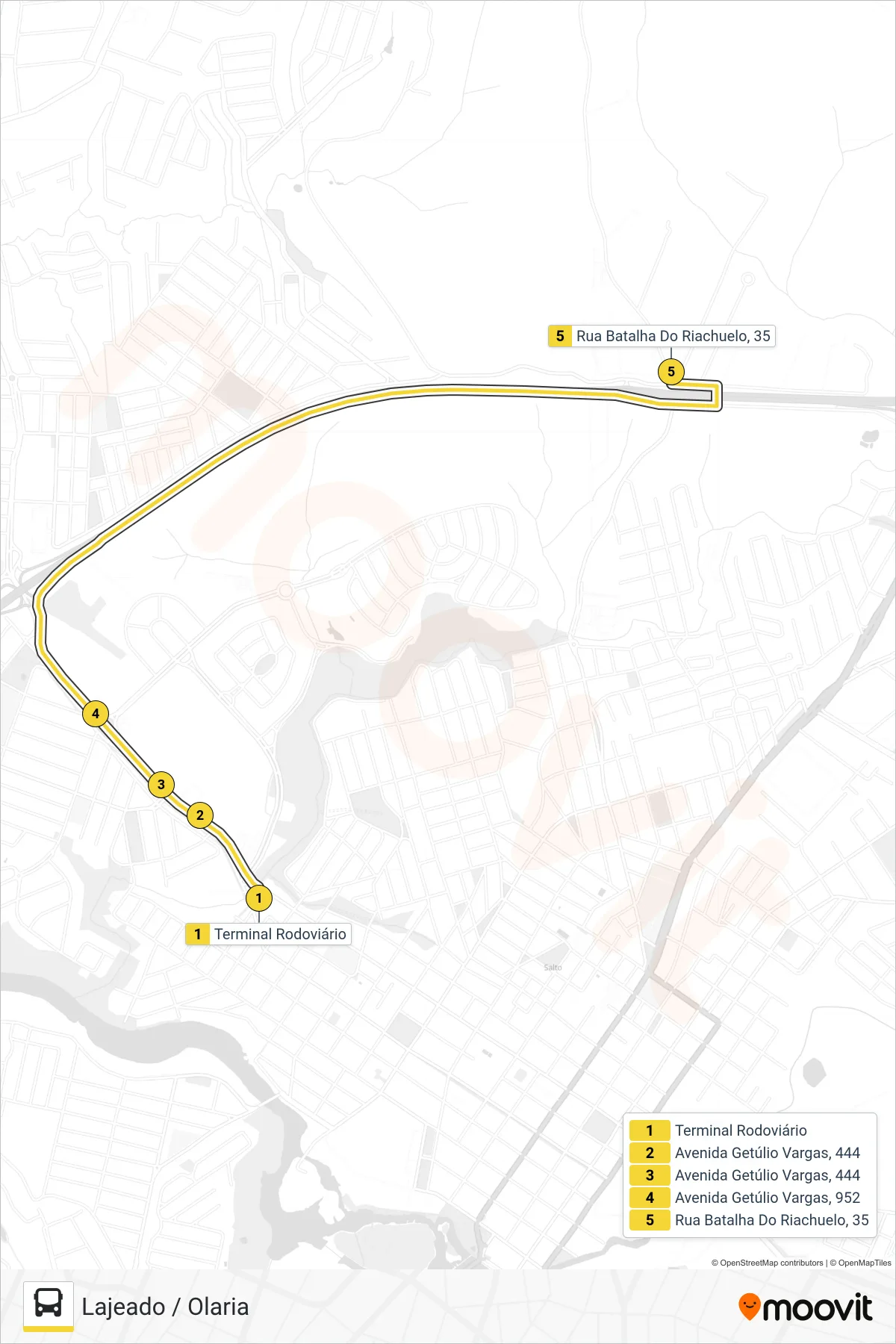 Rota e paradas da linha de ônibus 19 LAJEADO / OLARIA (Lajeado / Olaria) no mapa