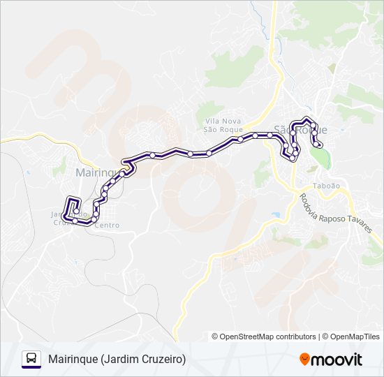 Mapa da linha 6215 MAIRINQUE - SÃO ROQUE de ônibus