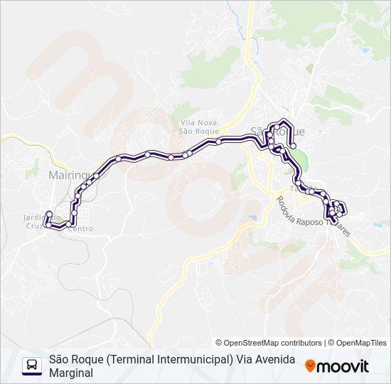 Mapa da linha 6214 MAIRINQUE - SÃO ROQUE de 
