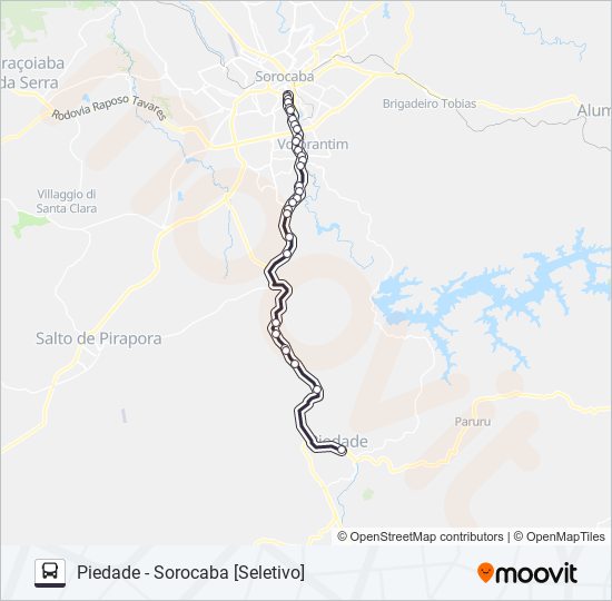 Mapa da linha 6329 PIEDADE - SOROCABA [SELETIVO] de ônibus
