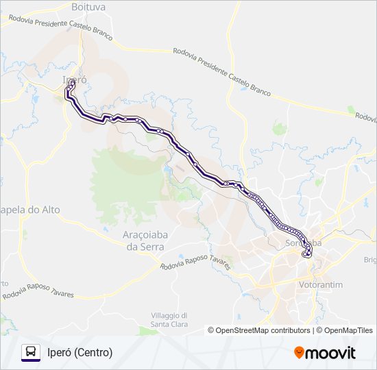 Mapa da linha 6325 IPERÓ - SOROCABA de ônibus