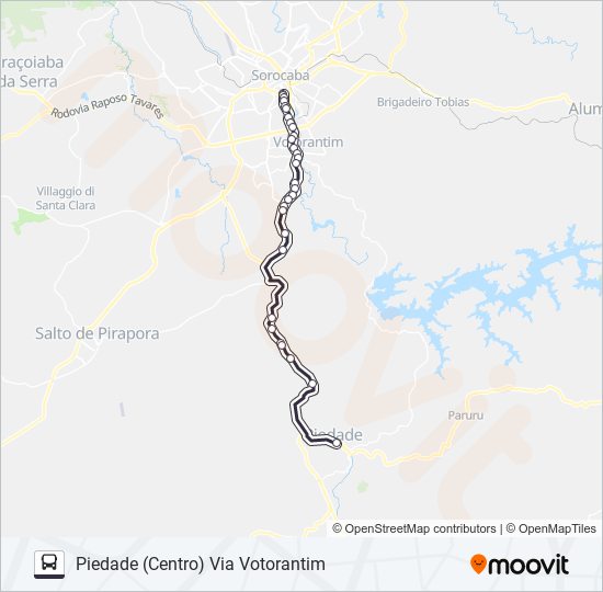 Mapa da linha 6306 PIEDADE - SOROCABA [SELETIVO] de ônibus