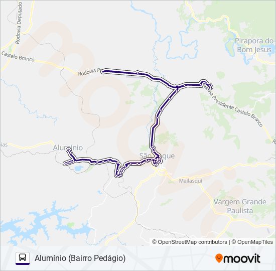 Mapa da linha 6220 ALUMÍNIO - SÃO ROQUE de ônibus