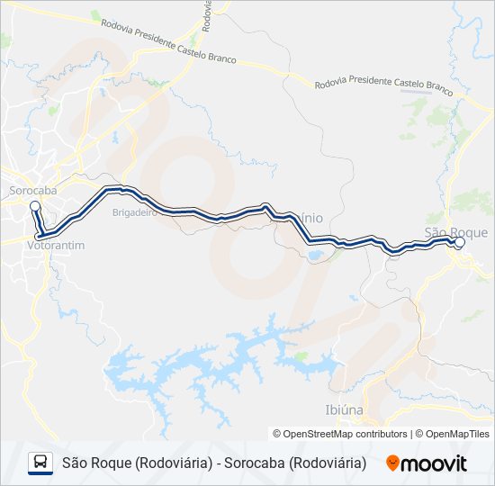 Mapa da linha 8523-02 SÃO ROQUE (RODOVIÁRIA) - SOROCABA (RODOVIÁRIA) de ônibus