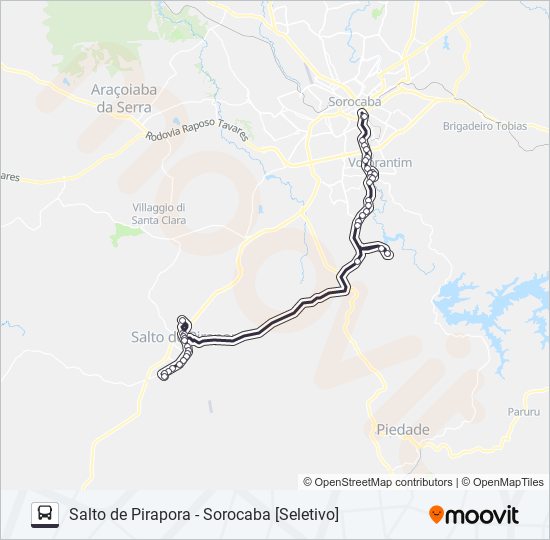 Mapa da linha 6314 SALTO DE PIRAPORA - SOROCABA [SELETIVO] de ônibus