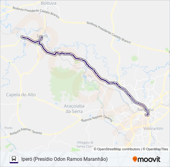 Mapa da linha 6326 IPERÓ - SOROCABA de ônibus