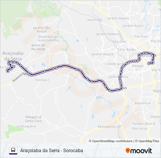 Mapa da linha 6320 ARAÇOIABA DA SERRA - SOROCABA de ônibus