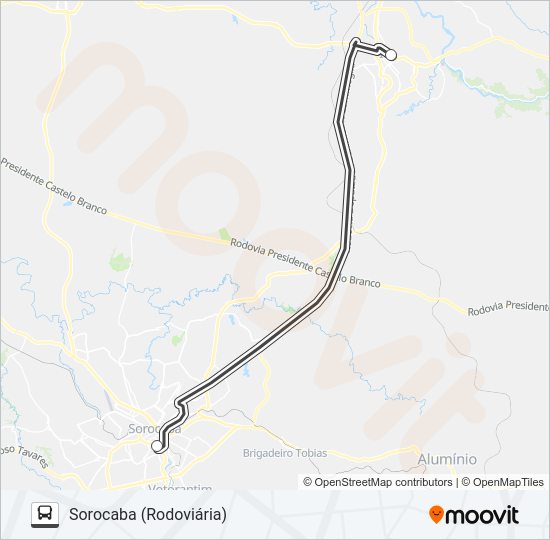 Mapa da linha 0051-02 ITU (RODOVIÁRIA) - SOROCABA (RODOVIÁRIA) de ônibus