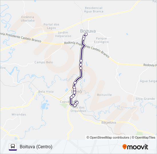 Mapa da linha 6322 IPERÓ - BOITUVA de ônibus