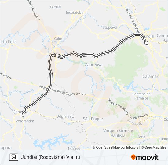 Mapa de 0051-01 JUNDIAÍ (RODOVIÁRIA) - SOROCABA (RODOVIÁRIA) VIA ITU de autobús