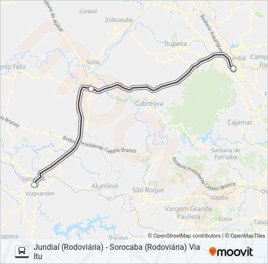 Mapa da linha 0051-01 JUNDIAÍ (RODOVIÁRIA) - SOROCABA (RODOVIÁRIA) VIA ITU de ônibus