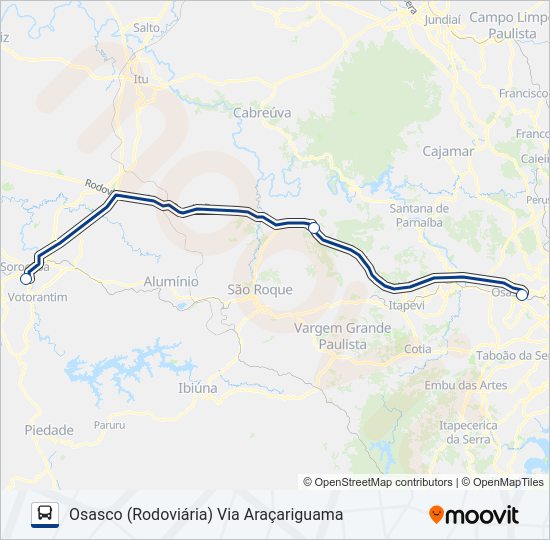 Mapa da linha 0607-02 OSASCO (RODOVIÁRIA) - SOROCABA (RODOVIÁRIA) de ônibus