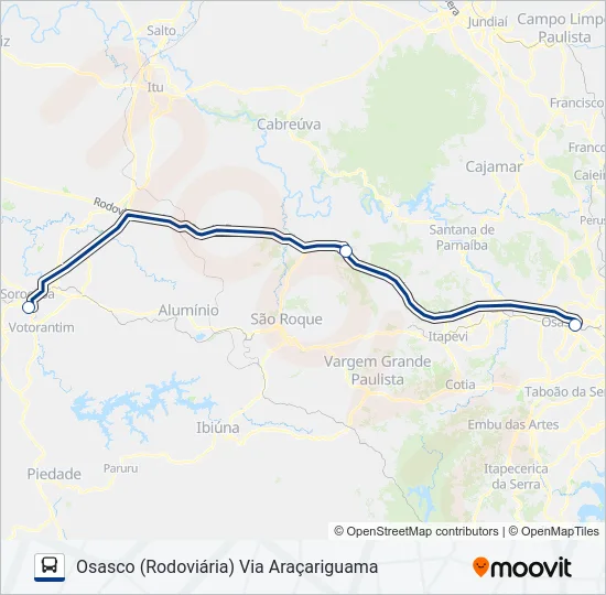 0607-02 OSASCO (RODOVIÁRIA) - SOROCABA (RODOVIÁRIA) Bus Line Map