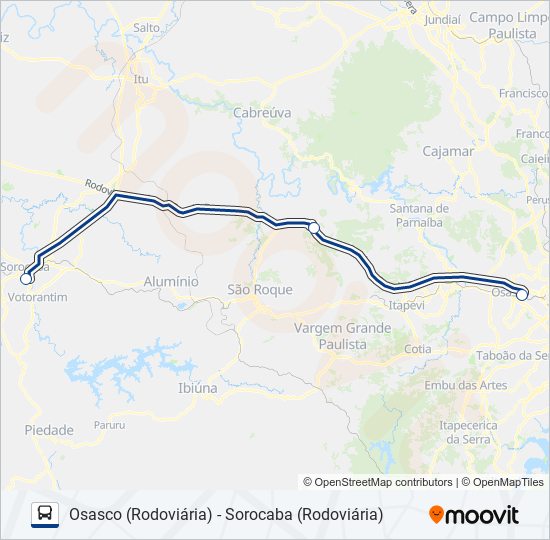 Mapa da linha 0607-02 OSASCO (RODOVIÁRIA) - SOROCABA (RODOVIÁRIA) de ônibus