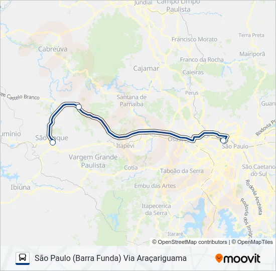 8523-01 SÃO PAULO (BARRA FUNDA) - SÃO ROQUE (RODOVIÁRIA) Bus Line Map