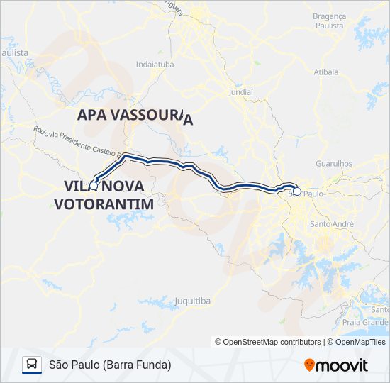 Mapa da linha 0607-01 SÃO PAULO (BARRA FUNDA) - SOROCABA (RODOVIÁRIA) de ônibus