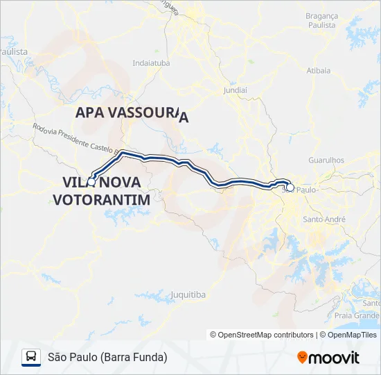 0607-01 SÃO PAULO (BARRA FUNDA) - SOROCABA (RODOVIÁRIA) Bus Line Map