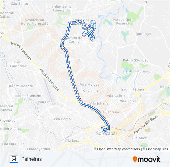 Mapa da linha E120 PAINEIRAS de ônibus