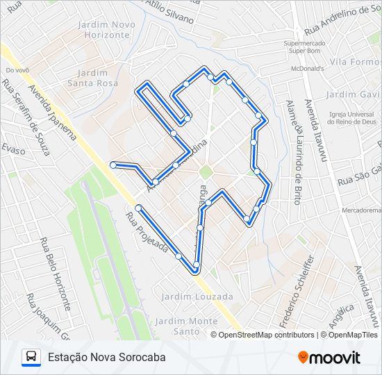 Mapa da linha E170 NOVA SOROCABA de ônibus