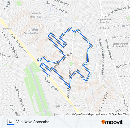 Mapa da linha E170 NOVA SOROCABA de ônibus