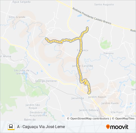 Mapa da linha A69 CAGUAÇU de ônibus