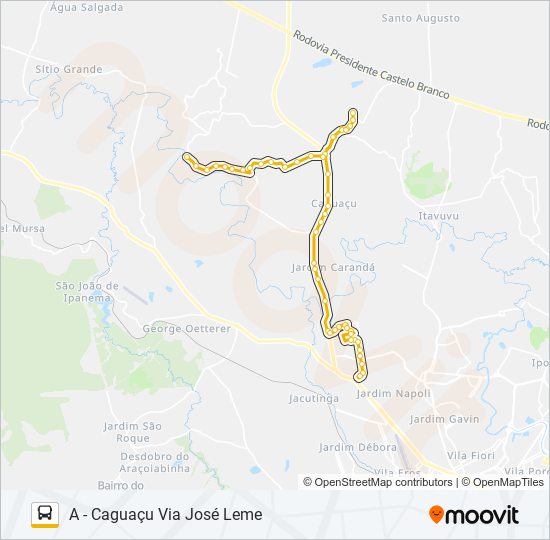 Mapa da linha A69 CAGUAÇU de ônibus