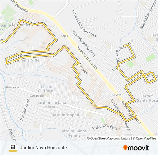 Mapa da linha A70 NOVO HORIZONTE - BOTUCATU de ônibus