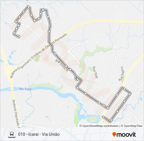 Mapa da linha 010 ICARAÍ de ônibus