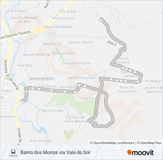 Mapa da linha 3126 BAIRRO DOS MORROS VIA VALE DO SOL de ônibus