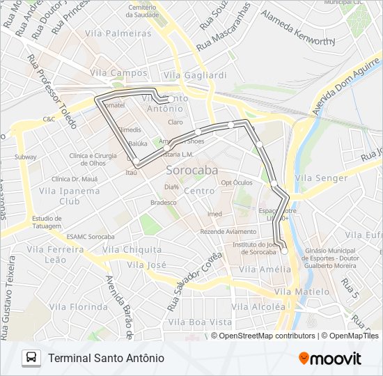 Mapa da linha 102 CIRCULAR VIA CENTRO de ônibus