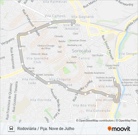 101 RODOVIÁRIA / PÇA. NOVE DE JULHO bus Line Map