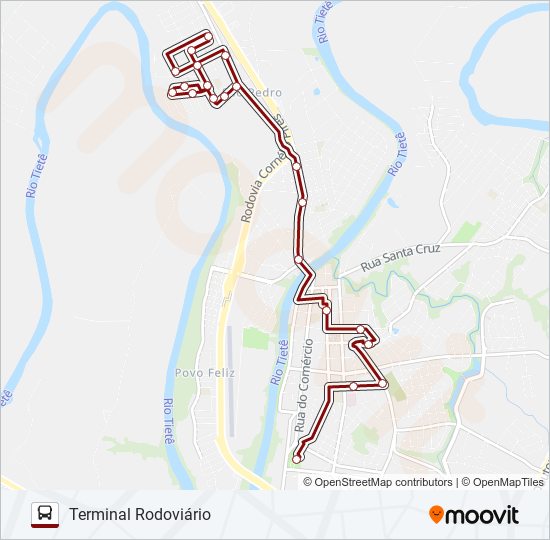 Mapa da linha SÃO PEDRO / TERMINAL de ônibus