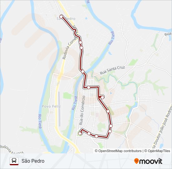Mapa da linha SÃO PEDRO / TERMINAL de ônibus