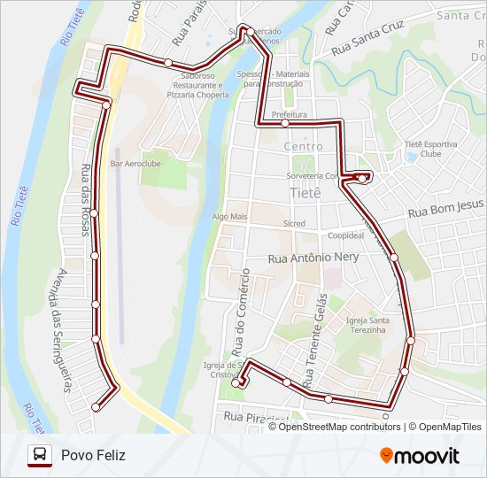 Mapa da linha TERMINAL / POVO FELIZ de ônibus