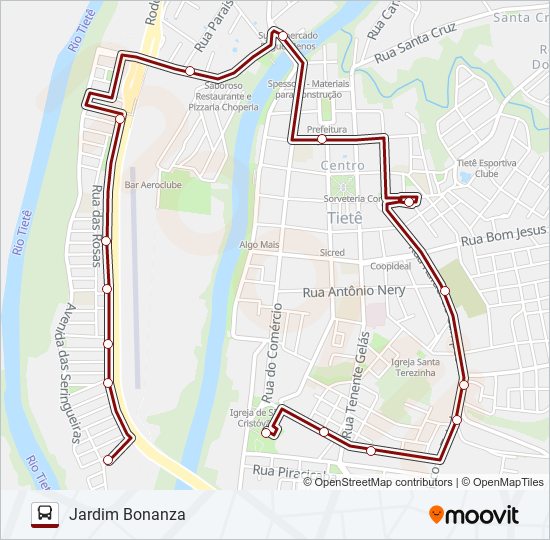 Mapa da linha TERMINAL / JARDIM BONANZA de ônibus
