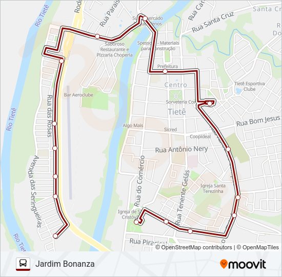 Mapa da linha TERMINAL / JARDIM BONANZA de ônibus