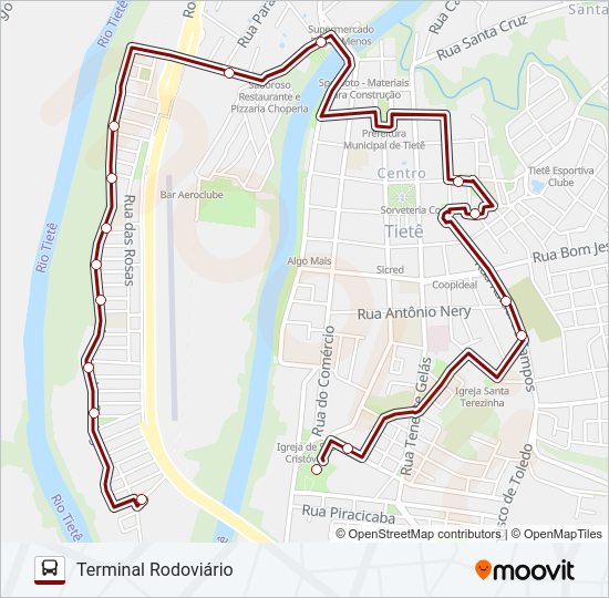 Mapa da linha TERMINAL / JARDIM BONANZA de ônibus
