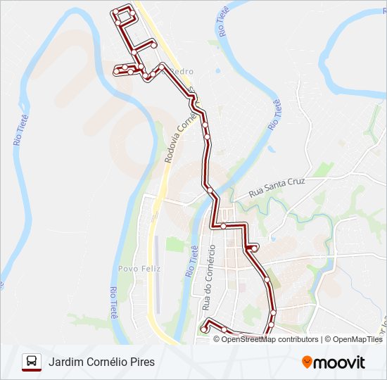 Mapa da linha TERMINAL / JARDIM CORNÉLIO PIRES de ônibus