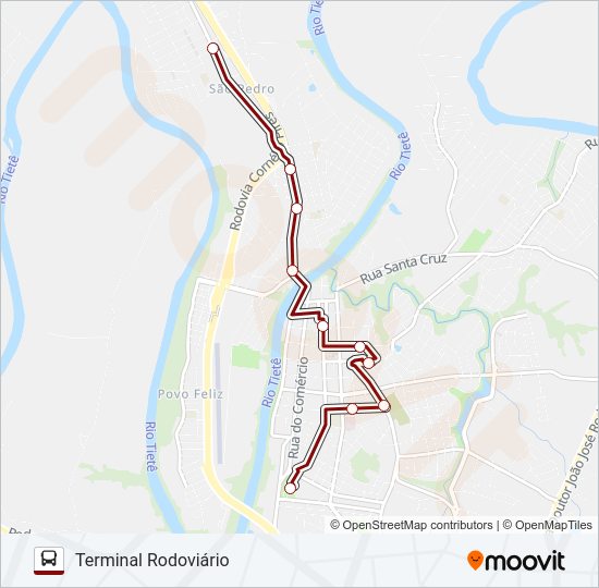 Mapa da linha TERMINAL / JARDIM CORNÉLIO PIRES de ônibus