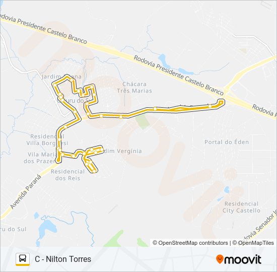 Mapa da linha 311 CAJURÚ de ônibus