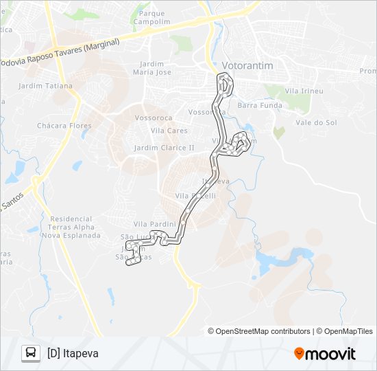 Mapa da linha 3102 ITAPEVA de ônibus