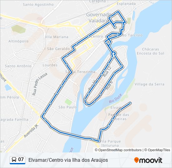 Mapa da linha 07 de ônibus