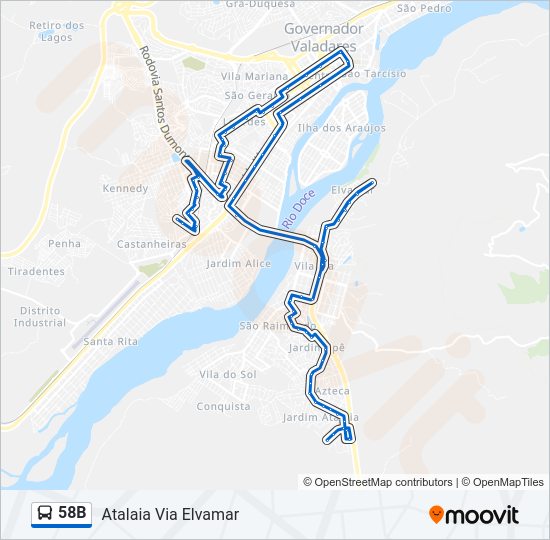 Mapa da linha 58B de ônibus